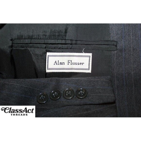 Alan Flusser 2 Pc Suit Gray Striped 3 Btn Wool 42L Pleated Fronts 36" Waist - Picture 11 of 11